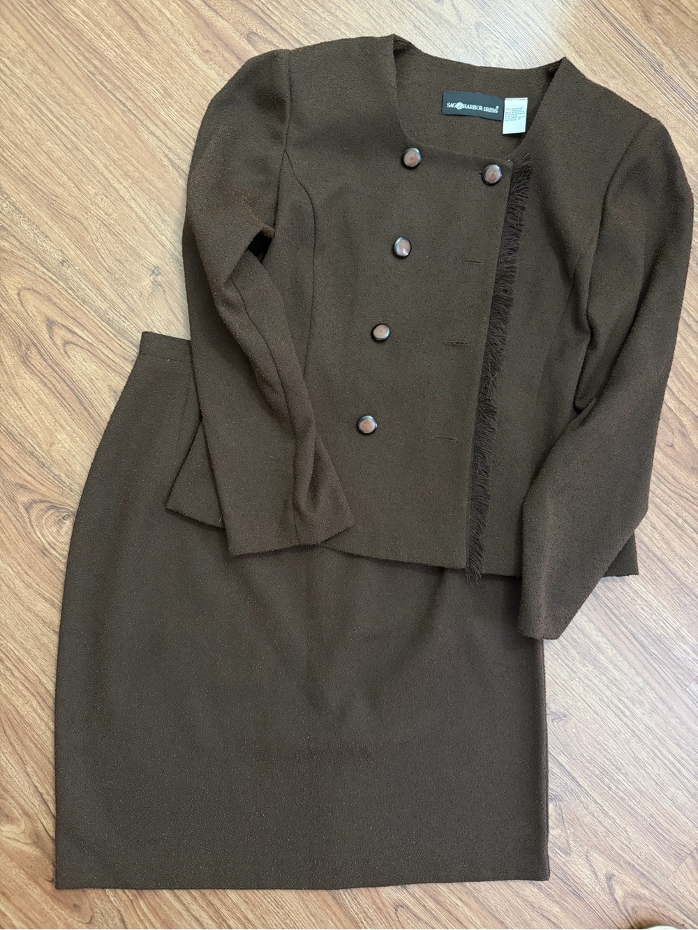Sag Harbor Dark Brown Double-Breasted Skirt Suit